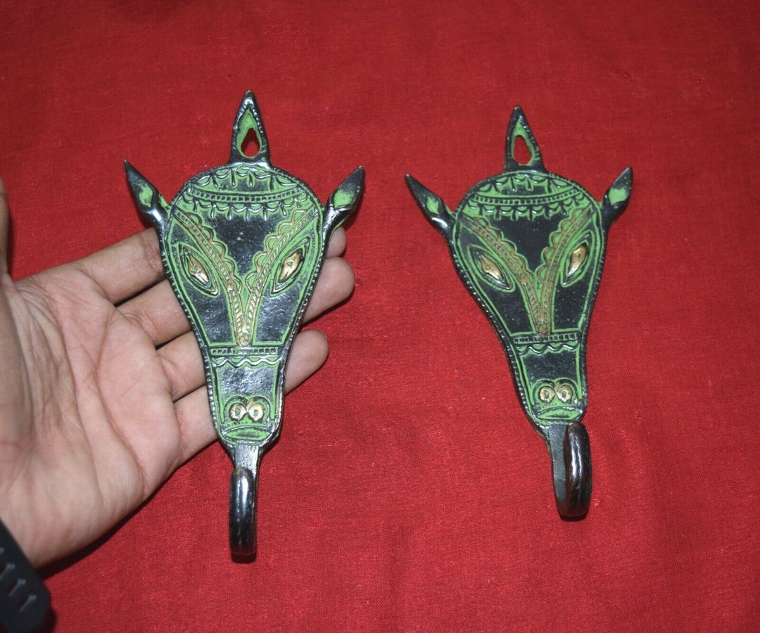 Cow Face Wall Hook Pair Brass Bull Head Wall Hanger Entryway Wall