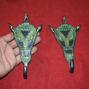 Cow Face Wall Hook Pair | Brass Bull Head Wall Hanger | Entryway Wall Hanging Decor