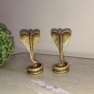 Python Cobra Snake Paperweight | Brass Snake Table Showpiece | Set of 02&quot; Pieces Home Table Decoration
