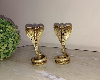 Python Cobra Snake Paperweight | Brass Snake Table Showpiece | Set of 02&quot; Pieces Home Table Decoration