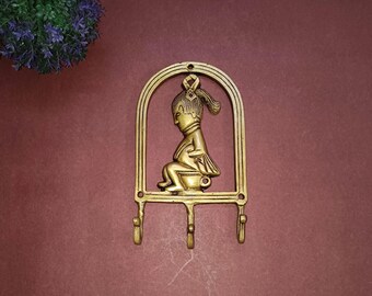 Sitting Girl Framed Hook | Brass Little Girl Shape Wall Clothes Hook