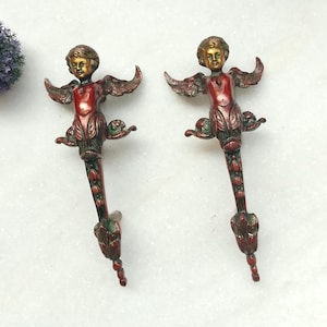 Paire de poignées pour petite fille de 12 po. | Poignée de porte garçon Angel en laiton | Décoration d'église de Noël