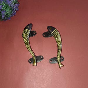 Black Fish Door Handle | Brass Dolphin Design Door Pull | Home Door Decoration