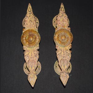 Brass Sunflower Design Door Pull Handmade Grip | Lotus Jasmine Ornate Handle Set for Garden Décor | Total Weight: 460 x 2 = 920 Grams Approx
