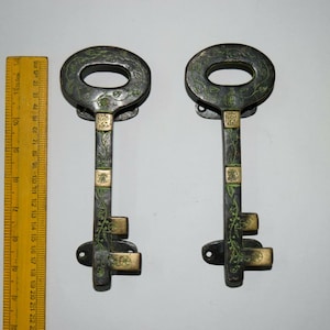 Brass Key Door Pull Set | Locks Key Shape Door Handle | Brass Handicrafts Pull Set