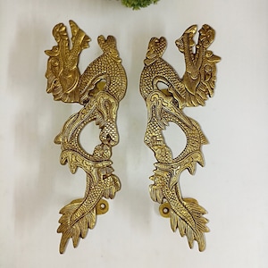 Brass Fire Dragon Handle Pair | 10.5" Mythical Dragon Door Pull Set for Home Door Grab Hardware