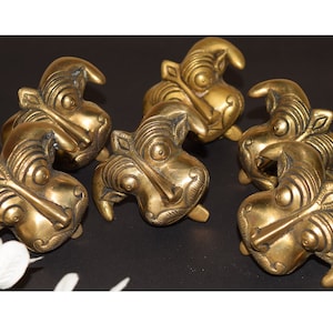 Brass Yali Mouth Door Pulls | Set of 06 Knobs | Mythical Creature Head Shape Grip