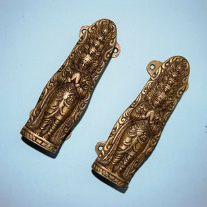 Brass Meenakshi Goddess Pull | Multiple Head Goddess Door Handle | Namaste Goddess Door Pull