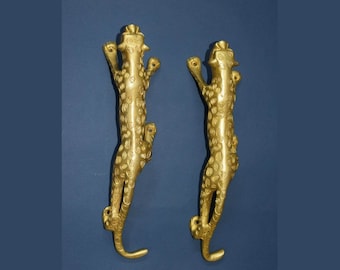 11'' Inches Leopard Door Pull Set | Brass Welcome Tiger Grip Cupboard Handle