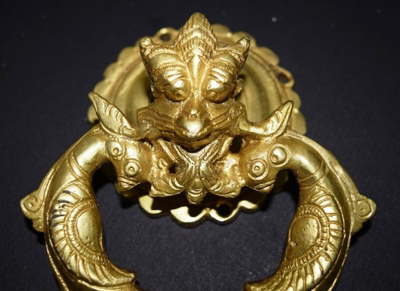 Brass Kirtimukha Doorbell With Peacock Fusion | Handcarved Heavy