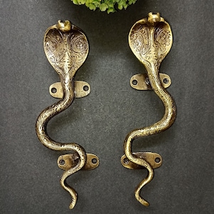 Lacquered Brass Serpent Door Handle | Snake Reptile Door Pull Set | Hotel Room Door Decoration