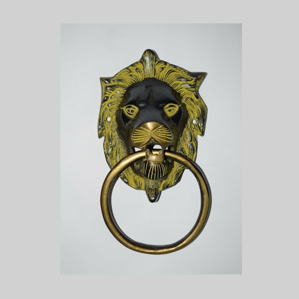 Wild Animal Face Brass 8'' Inches Door Bell | Big Cat Lion Head Shape Gate Knocker