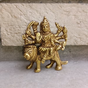 2.8&quot; Inches Bridal Lady Seated On Lion Paperweight | Brass Woman Multiple Handed Blessings Sculpture | Positive Vibes Decoration