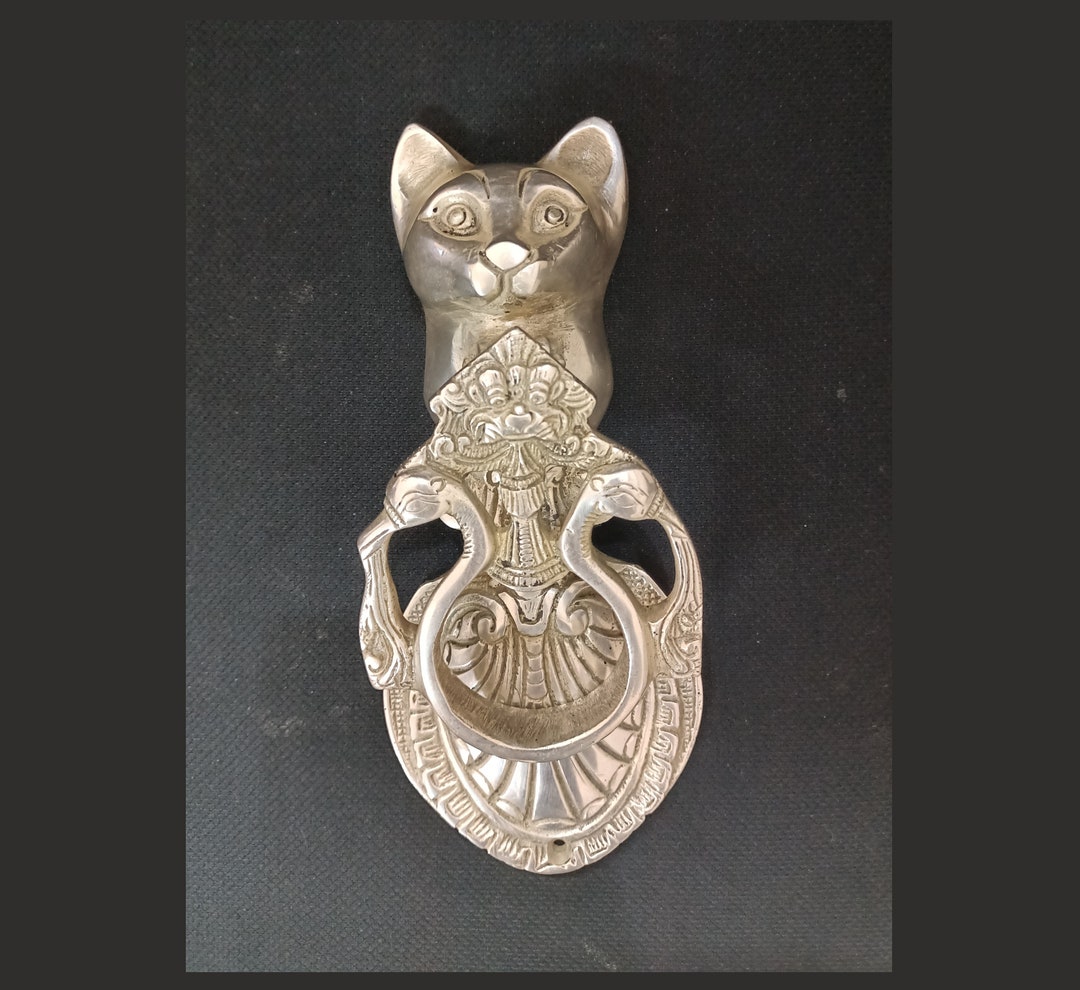 Cat Unique Design Door Knocker Brass Kitten Face With Yali Engraved