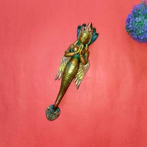 13'' Inches Snake Lody Door Pull | Brass Mermaid Almirah Door Handle | Snake Lady With Wings Bedroom Decor