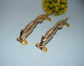 Brass Panther Door Pull Set in Bright Golden Color | Tiger Door Handle | Brass Metal Animal Door Pull WSR