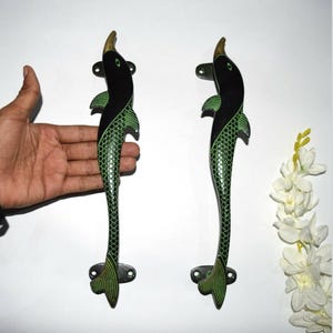 Klamka do drzwi Curve Dolphin | Mosiężny uchwyt do drzwi Noutical Fish | Dekoracja w stylu Ocian