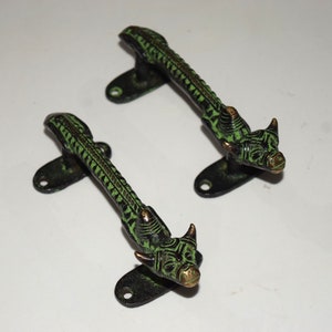 Brass Farming Bull Style Window Puller | Tribal Art Nandi Door Handles Pair | Mediterranean Gate Fixture Cupboard Door Grips