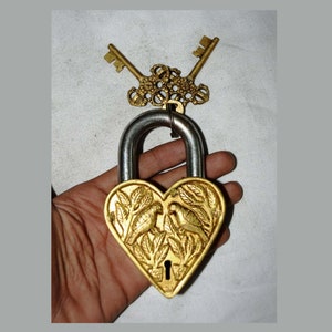 Bird Design Heart Shape Lock | Brass Home Door Safety Padlock Decor