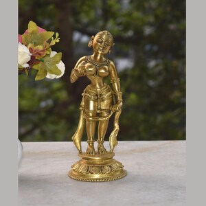 Brass Dancing Lady Sculpture | South Indian Traditional Women Statue | Weight: 1290 Grams Approx