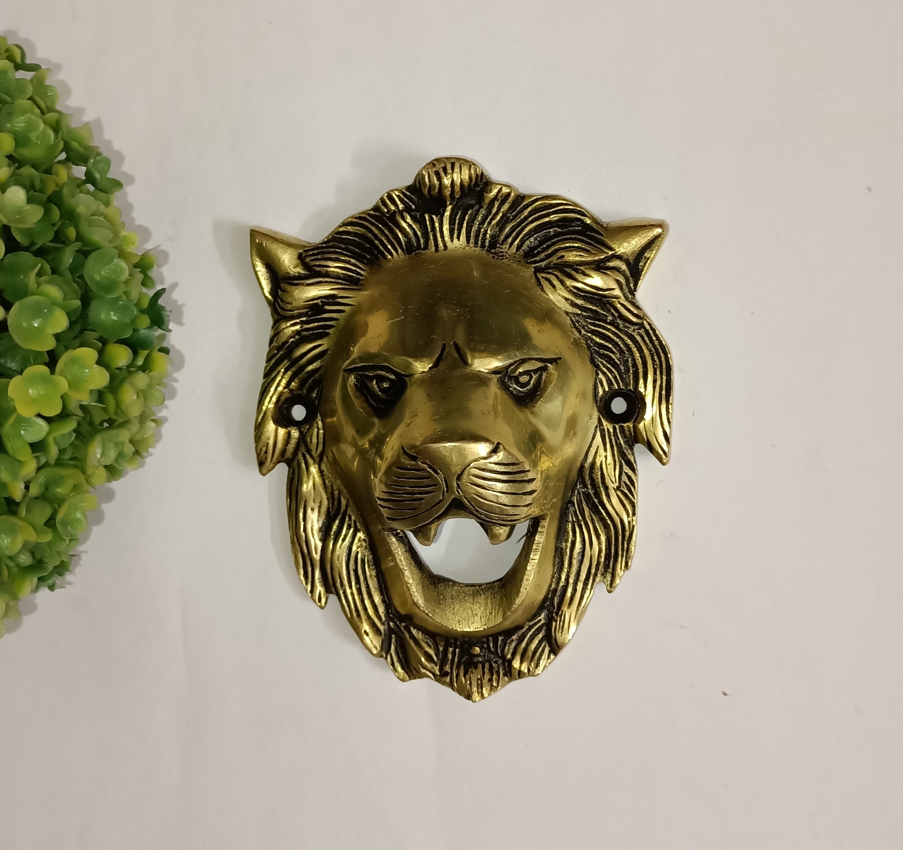 Decorazione da parete con volto di leone in ottone / Decorazione da parete per pub e bar con animale in ottone