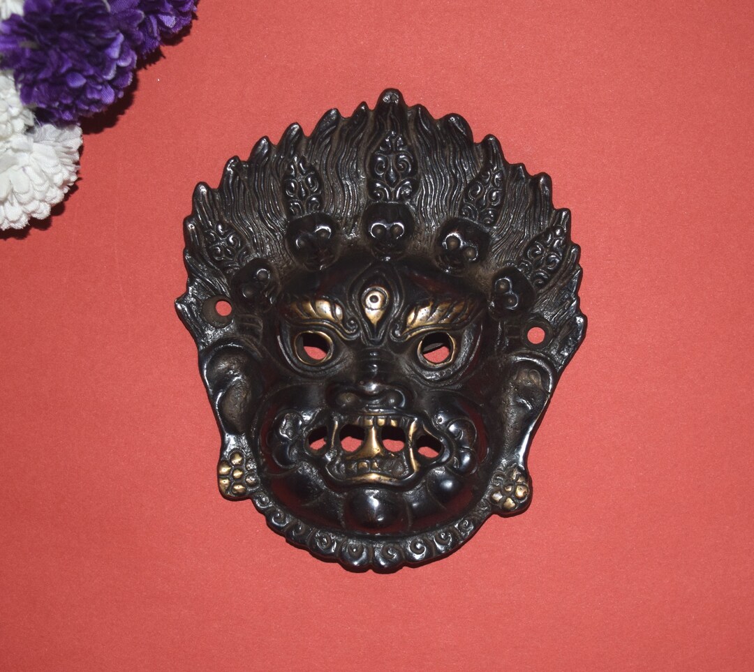 Brass Buddha Mask Wall Hanging Wrathful Deity Face Head Wall Etsy