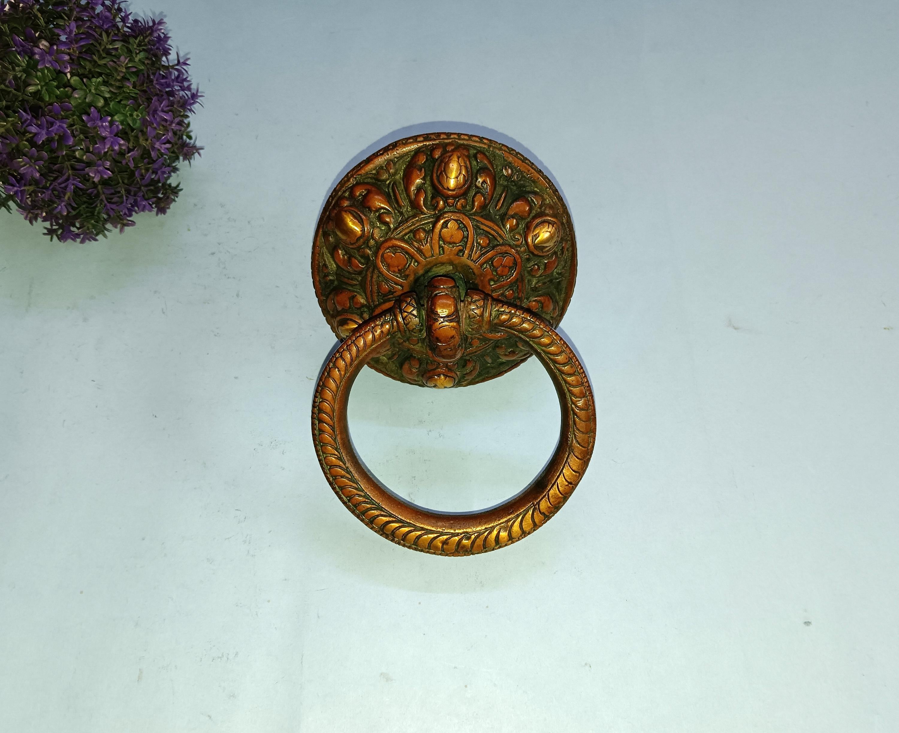 真鍮製チベットドアベル | 仏教ドアノッカー | 重厚な玄関ドアノッカー