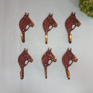 Morgan Horse Face wandmontagehaken set van 06 stuks | Messing Mare Shape muurhanger stoffen haken