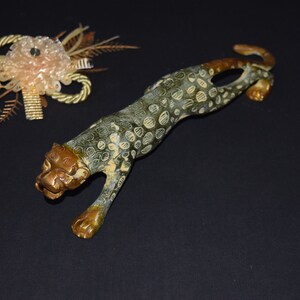 Crouching Leopard Panther Statue 11.5&#39;&#39; Inches | Brass Tiger Roaring Lion King Table Showpiece | Weight- 1170 Grams Approx.