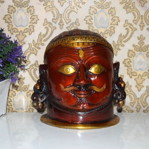 Mukhalingam Shiva Head | Brass Hindu Lord Shiva Face | Mukhlinga Theme | 5.5&quot; Inches in Height