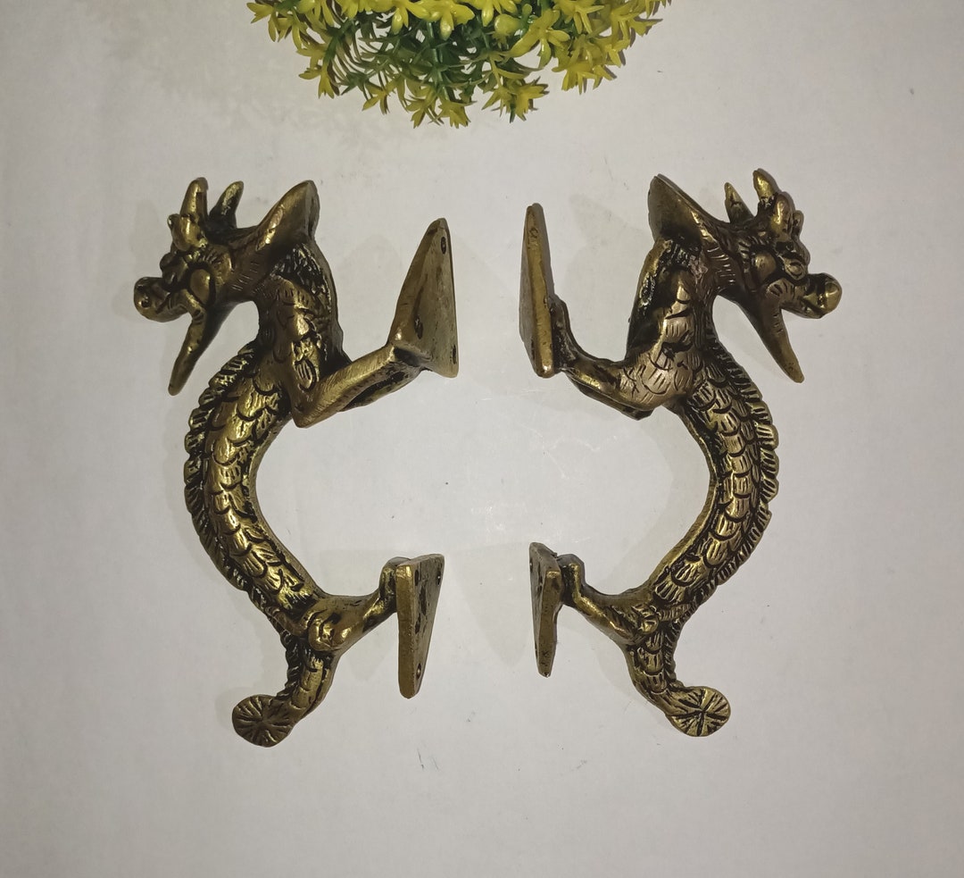 Fire Dragon Door Pull Set Brass Feng Shui Dragon Door Handle Etsy