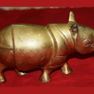 Rhinoceros Statue Table Decor | Brass Golden Animal Statue Figures | Home Decor Item Gift