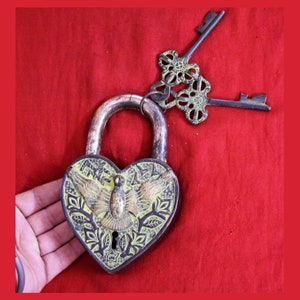 Bird Design Door Lock | Brass Heart Shape Safety Padlock | Fully Functional Eagle Design Lock Door Decoration