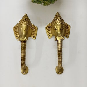 8.0&quot; Inches Vinayaka Theme Door Grab Handle Pair Decor | Brass Elephant Animal Theme Main Door Puller Set