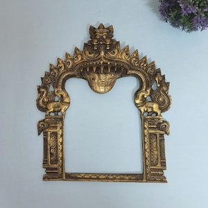 Brass Kirtimukha Prabhavali Yali Lion Wall Decor Window | Elephant Peacock Carved Mythology Framed Jharokha | Weight- 1 Kg 50 Grams Approx.