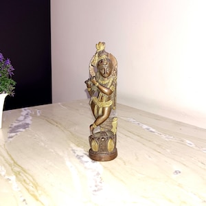 Little Krishna Statue | Brass Antique Design Lord Krishna Sculpture | Religious Temple Home Decor