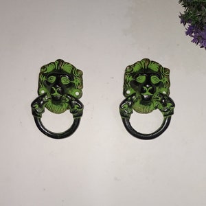 Tirador de cajón de latón con cara de gato grande / Pomos con cabeza de león de la jungla para armario de cocina / Juego de 2 aldabas para puerta