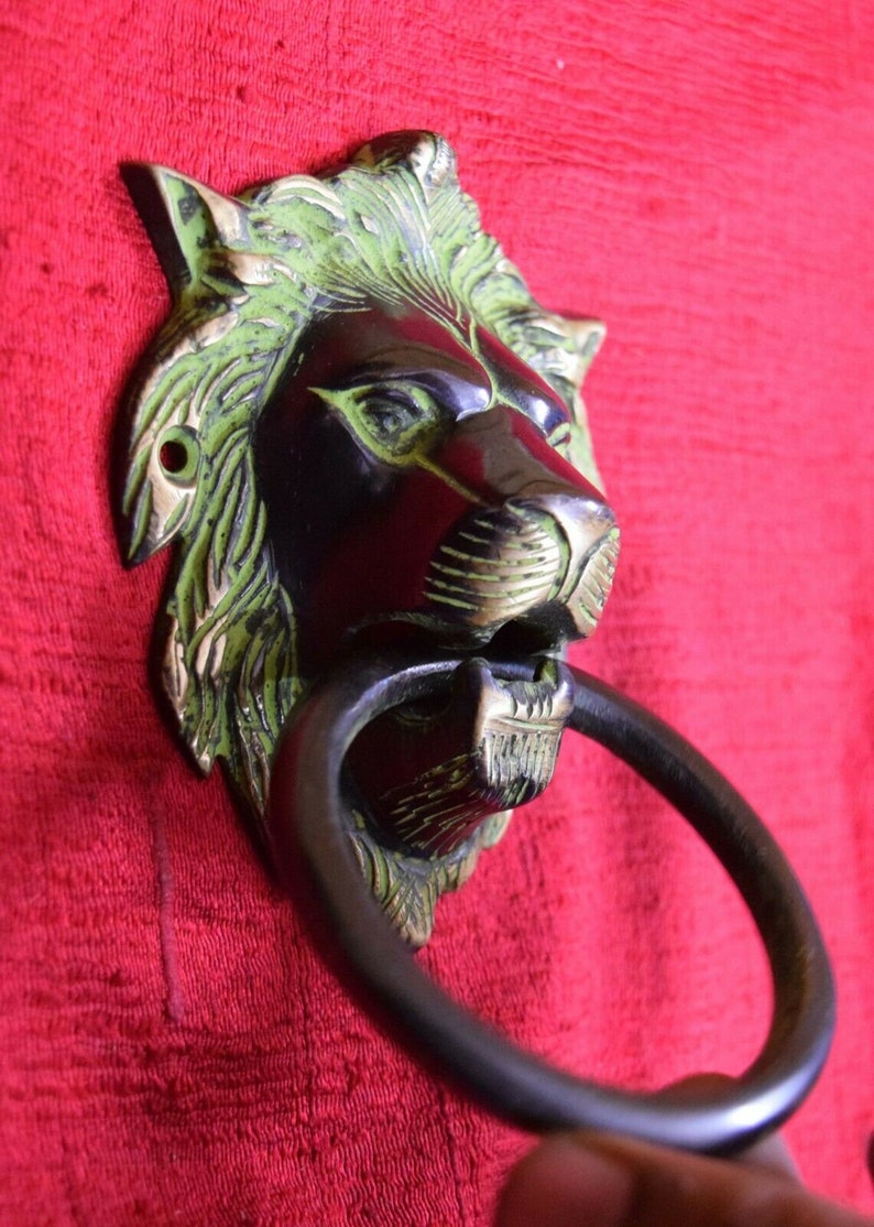 Lion Head Door Knocker Brass Wild Cat Theme Door Bell Set Etsy
