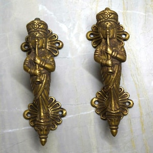 Poignée pour porte trompette femme | Poignée de porte marionnette en laiton | Poignée de porte design antique