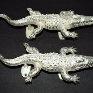 Alligator Door Pull | Brass Lizard In Silver Color | Crocodile Door Handle