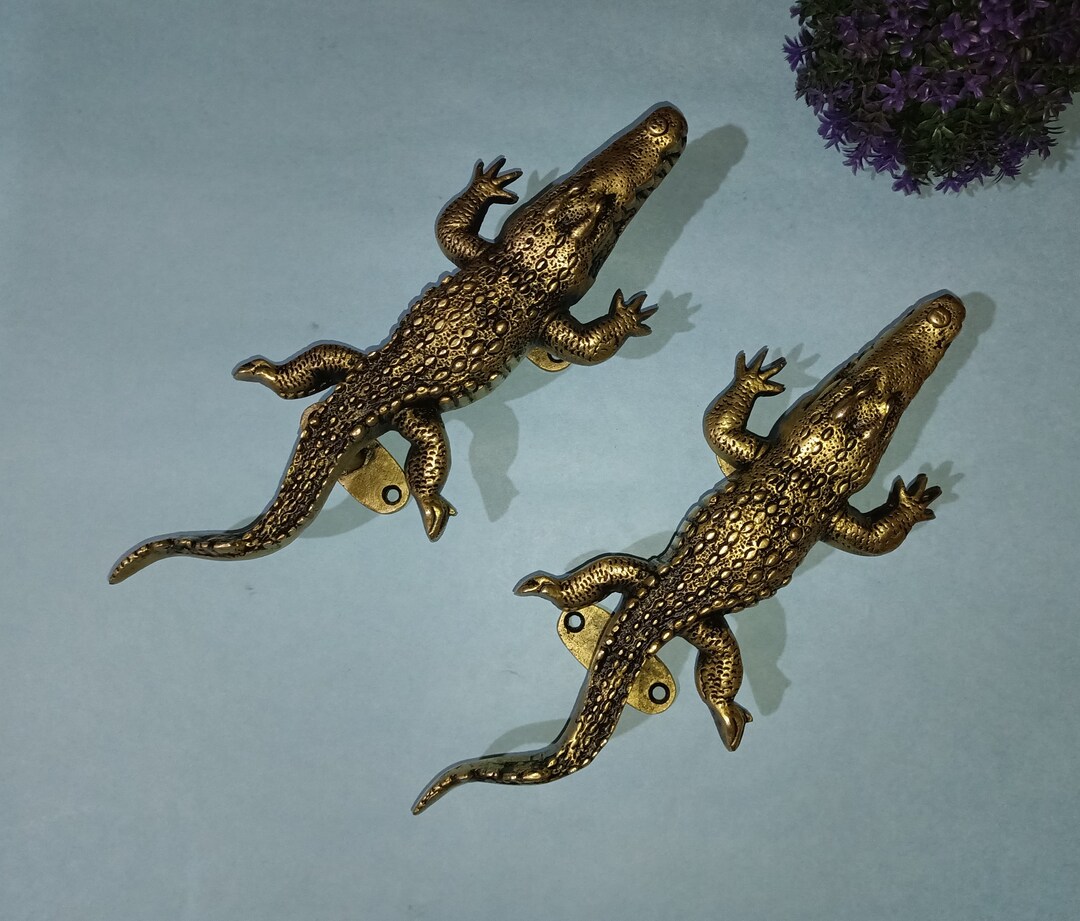 Crocodile Design Handle Pair | Brass Lizard Shape Wild Theme Door Pull ...
