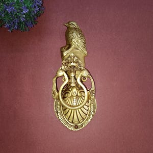 Golden Bird Door Knocker | Brass Sparrow Yali Theme Door Bell | Home Door Accessories