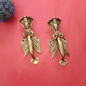 Messing Schlangen Dame Türgriff | Goldener Türgriff Meerjungfrau | Schlangenkopf Krone Frauen Outdoor Griff