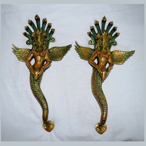 13&quot; Inches Snake Lady Door Handle Pair | Brass Naag Kanya Door Pull | Villa Door Decor