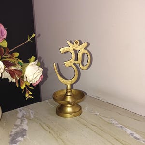 Shiva Om Oil Wick Lamp | Brass Golden Om Symbols Lamp Diyas Holder | Spirituality Theme Table Decor