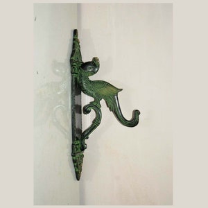 Green Parrot Shape Wall Hook | Brass Peacock Engraved Design Coat Hook | Bathroom Kitchen Wall Mounted Decor