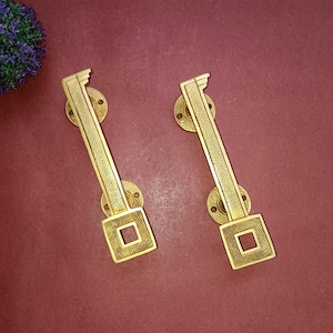 Puzzle Key Shape Door Handle Pair | Brass Lock Key Design Mudroom Door Puller Decoration