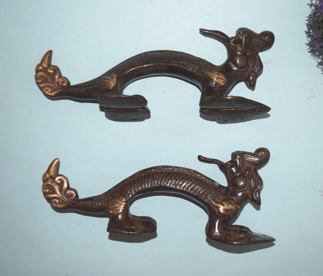 Mythical Passage Dragon Door Pull 10'' Inches Brass Monster Figural