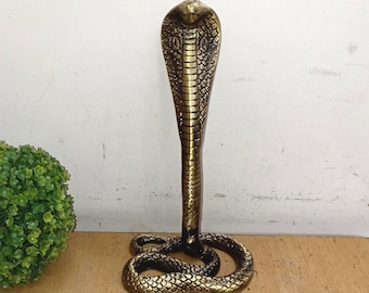 Lacquered Brass Snake Sculpture | Wild Viper Reptile Table Statue Patio Table Showpiece