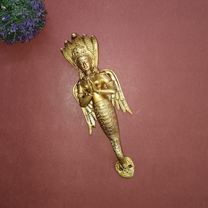 Maniglia per porta Medusa Queen da 11 pollici / Maniglia per porta in ottone con serpente e donna / Decorazione unica per ferramenta per porte